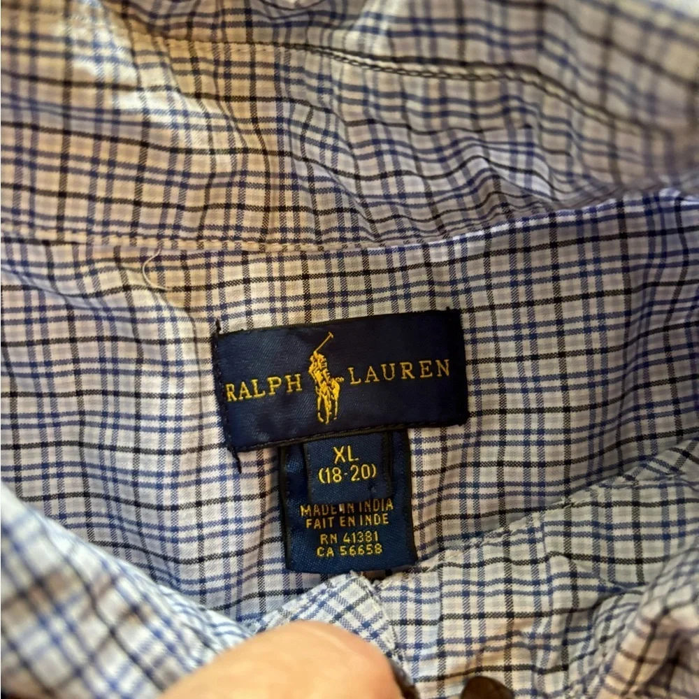 Ralph Lauren Boys Blue Plaid Button-Down Shirt - XL (18-20)
